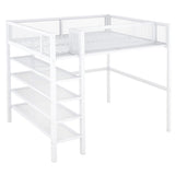 Bellemave Full Size Loft Bed with 4-Tier Shelves and Storage, Metal Loft Bed with Bookshelf, Full Size Loft Bed with Storage Stairs(White) Bellemave