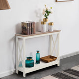 Sophia & William Console Table with Storage Shelf, 2 Tier Farmhouse Sofa Table for Entryway, Hallway, Living Room, Ivory+Oak Sophia & William