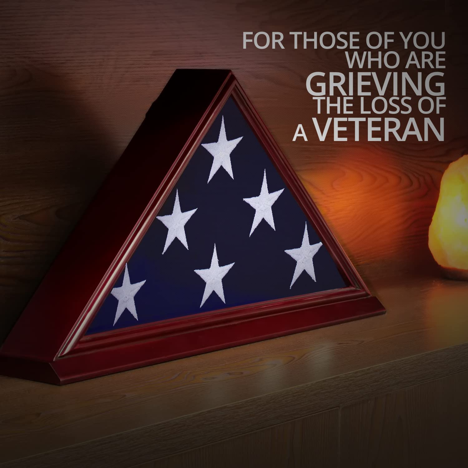 ANLEY Solid Wood Memorial Flag Display Case with Base - Real Glass Front - Wall Mounted Burial Flag Frame - American Veteran USA 5' x9.5' Folded - WoodArtSupply