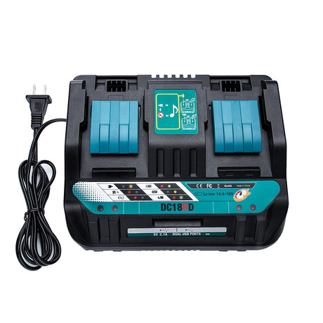 18V DC18RD Dual Ports Battery Charger for Makita 14.4V-18V LXT Lithium-Ion Battery BL1415 BL1430 BL1830 BL1840 BL1850 BL1850B BL1860B BL1860 BL1815, Hiesuan Replace DC18RC DC18SF DC18RT Hiesuan