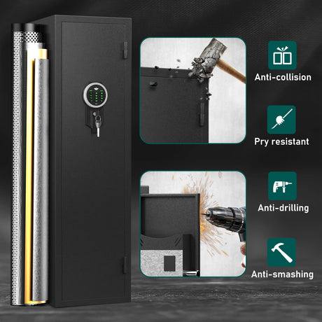 5-6 Rifle Gun Safe, Large Gun Cabinet for Home Rifles and Shotguns, Quick Access Gun Safe with LED Light and Removable Shelf kavey
