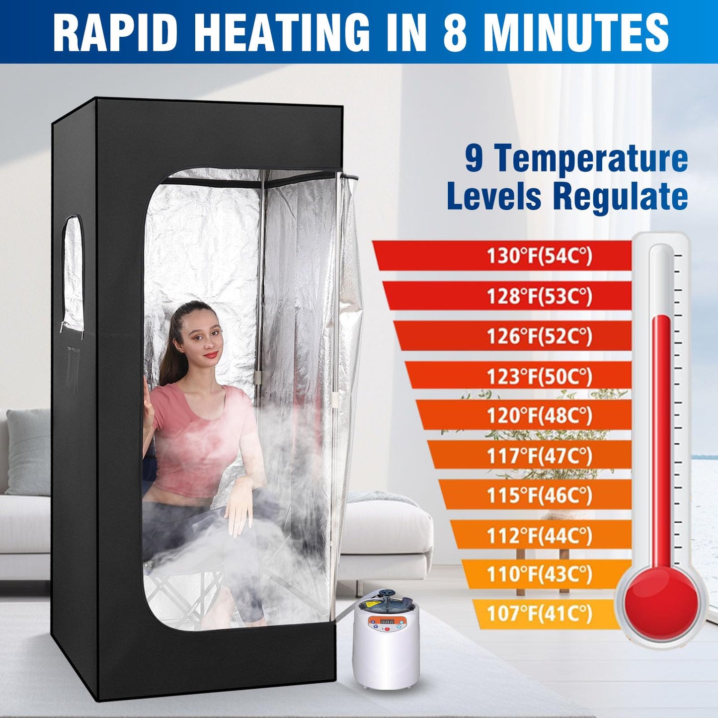 Portable Sauna for Home, Sauna Box, Home Sauna with 3 L 1100 W Steamer, Remote Control, Home Sauna Tent (Black)