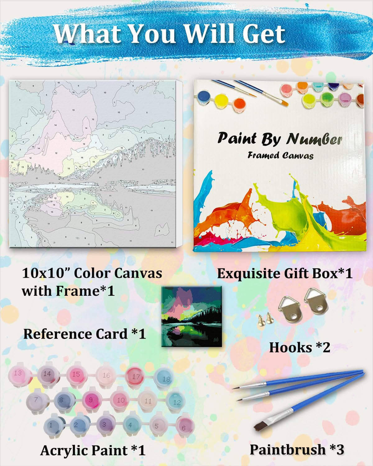 TOCARE Framed Paint by Numbers Kit for Adults, Aurora Borealis Paint by Number with Frame,Northern Lights Paint by Numbers Framed Canvas for Home Wall Decor (10x10 Inch, Without Easel) TOCARE