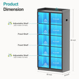 Lvifur 65" Display Cabinet with Lights, 5 Tier Curio Cabinets Bookcase with Adjustable Shelves, Tall Storage China-Cabinet with Human Body Induction for Living Room (Grey) Lvifur