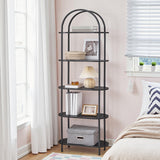 HOOBRO 5 Tier Open Bookshelf, Industrial Arched Bookcase Display Shelf Racks, Wooden Bookcase Storage Shelves Metal Frame, Tall Storage Organizer for Home, Easy Assembly, Black BB176SJ01 HOOBRO