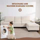 Couchus 112“ Convertible Storage Sectional Sofa,L Shaped Couch with Storage Ottoman,Multi-Functional Reversible Sofa with Huge Storage Space, Breathable Fabric (Beige) Couchus