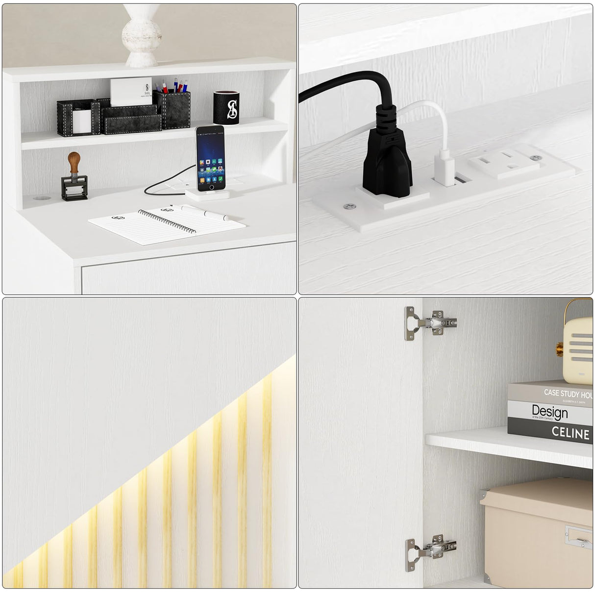 VOWNER Small Morden Reception Desk with LED Lighting, 39.4" H Office Counter with Storage Drawers, Secretary Desk with Power Outlets, Front Desk for Salon, Lobby – White (47.2" W x 18.9" D x 39.4" H) VOWNER