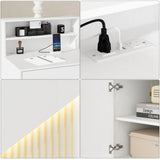 VOWNER Small Morden Reception Desk with LED Lighting, 39.4" H Office Counter with Storage Drawers, Secretary Desk with Power Outlets, Front Desk for Salon, Lobby – White (47.2" W x 18.9" D x 39.4" H) VOWNER