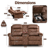 TPHORK RV Loveseat Recliner with Console, Reclining Loveseat Sofa, Manual Home Theater Seating with Pockets/Cup Holders for Living Room/RV Furniture (Velvet Brown) TPHORK