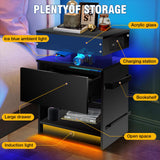 LAINELAND Night Stand Set 2,Nightstand with Charging Station,Induction Light and LED Light,Bedside Table with Drawers,Modern Nightstand End Side Table for Bedroom,Nightstands with Bookshelf,Black LAINELAND