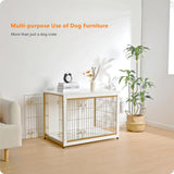 DWANTON Dog Crate Furniture with Cushion, Wooden Kennel Table with Double Doors, Indoor Dog House, Large Size, 38.5" L, White Dwanton