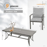 HAPPATIO 9-Piece Patio Dining Set - All Aluminum Table and Chairs for 8, Includes Rectangular Table and 8 Chairs with Cushions, Lawn, Garden HAPPATIO