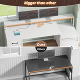SEDETA White Computer Desk with 5 Drawer & Power Outlet, 66'' Home Office Desk with File Drawer, Storage Shelves, Printer Cabinet and Monitor Shelf, Gaming Desk with Led Lights SEDETA