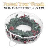 4 PCS Clear Wreath Storage Bag, 24x8 Inch Christmas Wreath Storage Container, Heavy Duty PVC Wreath Protector with Handle for Xmas Holiday Seasonal Wreath Garland (White) SENENQU