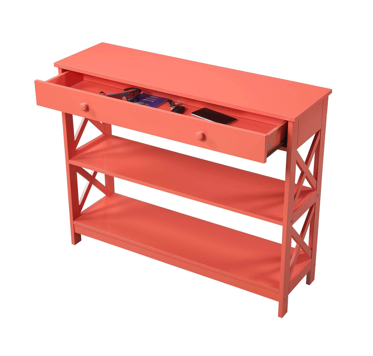 Convenience Concepts Oxford 1 Drawer Console Table with Shelves, Coral Convenience Concepts
