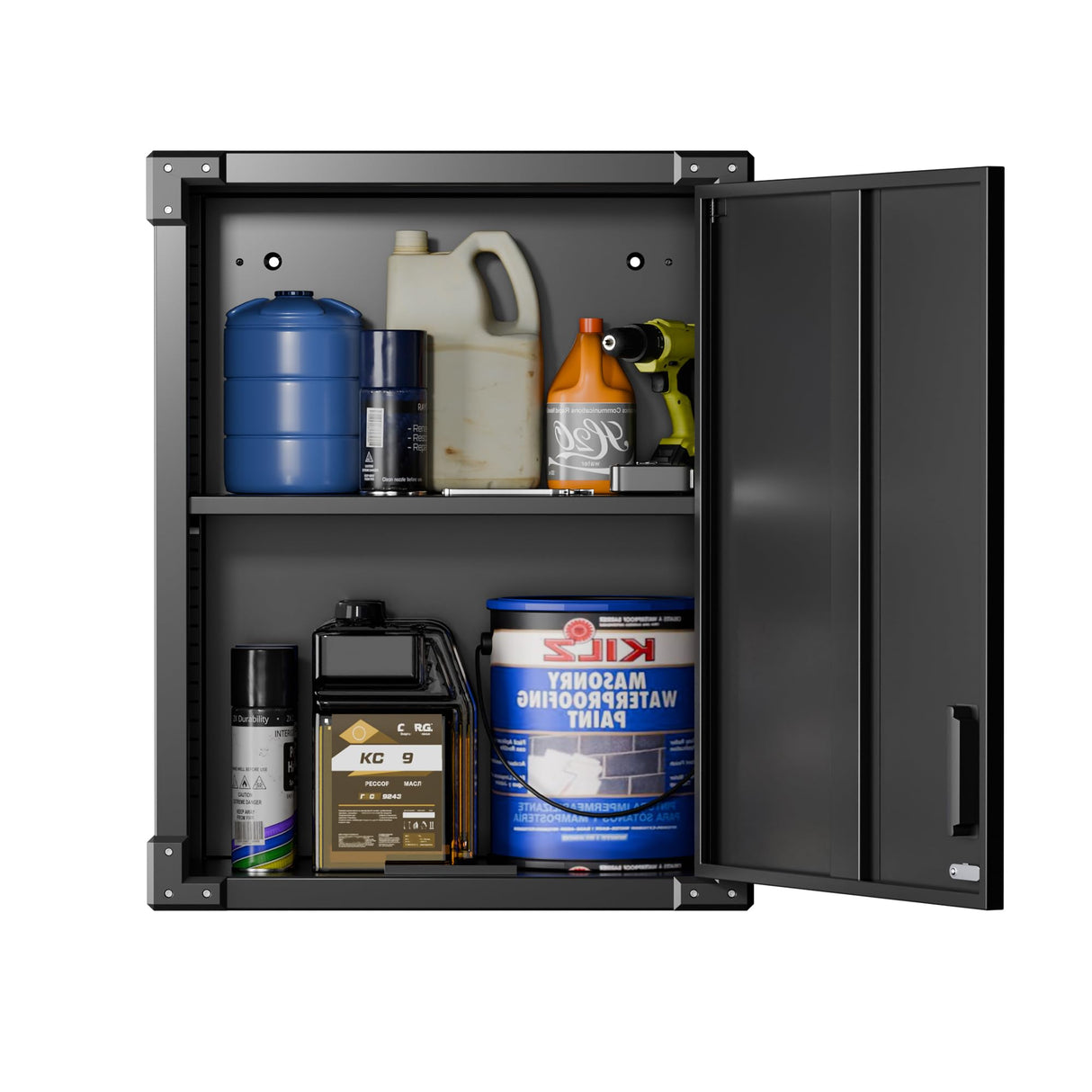 Aobabo Metal Wall Cabinet with Door, Lock and Adjustable Shelf, Metal Hanging Cabinet, Steel Garage Storage Cabinet for Home, Office and Kitchen, Black Aobabo