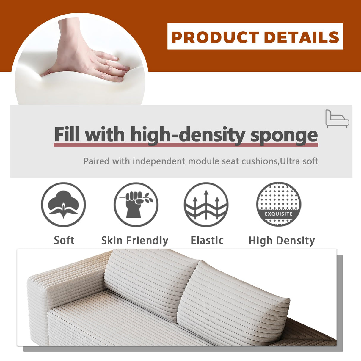 63" Cloud Loveseat Sofa - Boneless Deep Seat 2-Seater, No Assembly Foam Floor Couch, Plush Corduroy Fabric, Modern Living Room Sofa for Small Space Apartment, Bedroom, Office (White, 63") Klwenas Maec