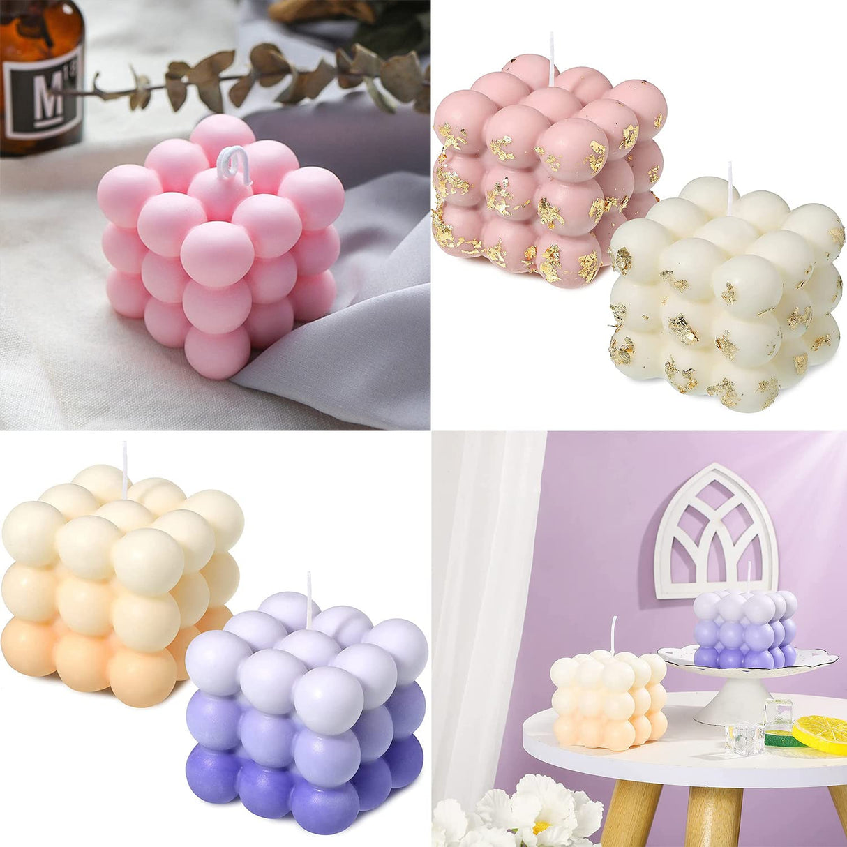 Konrisa Cube Candle Molds, 6 Cavity 3D Bubble Silicone Molds for Candles Making, Cake Mold for Baking Chocolate Dessert Mousse Cake Ice Cream and Making Soap Wax Konrisa
