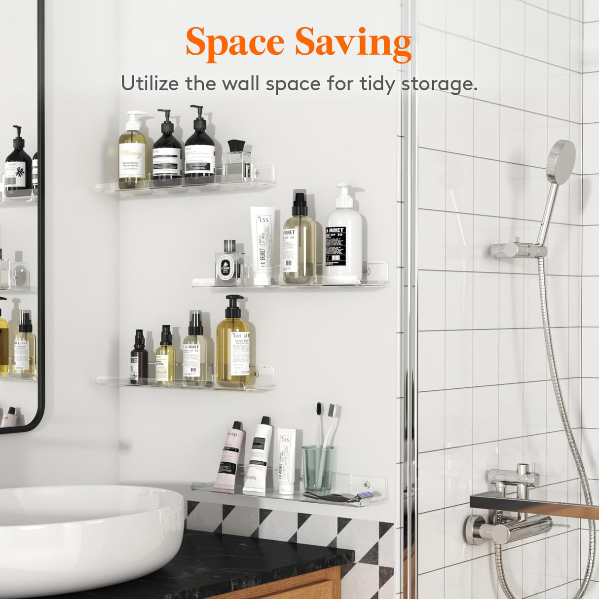 Lifewit Floating Shelves for Wall, 6 Pack 15" Clear Acrylic Shelf Room Decor for Book/Figures/Photo/Makeup in Bathroom, Book Shelf, Living Room, Bedroom, Kitchen Storage and Organization Lifewit