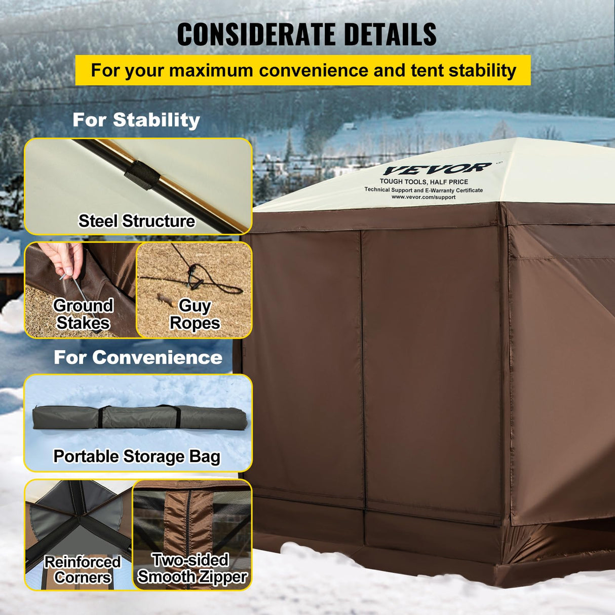 VEVOR Camping Gazebo Screen Tent, 10 * 10ft, 6 Sided Pop-up Canopy Shelter Tent with Mesh Windows, Portable Carry Bag, Stakes, Large Shade Tents for Outdoor Camping, Lawn and Backyard VEVOR