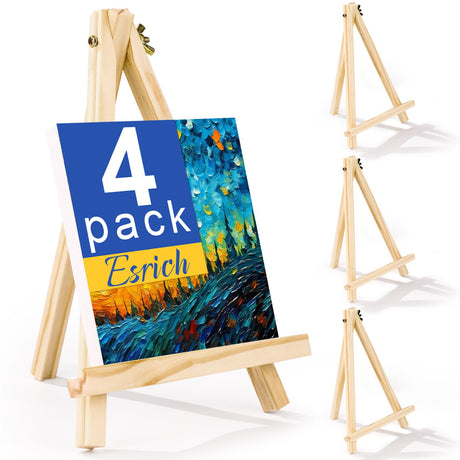ESRICH 4 Pack 9 Inch Wood Easels, Easel Stand for Painting Canvases, Art, and Crafts, Tripod, Painting Party Easel, Kids Student Tabletop Easels for Painting, Portable Canvas Photo Picture Sign Holder ESRICH