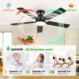 Ceiling Fans with Lights- 52" Low Profile Indoor Ceiling Fan with Light and Remote/APP Control, Flush Mount, LED Dimmable DC Reversible Modern Ceiling Fan for Bedroom（Black） Mpayel