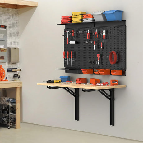 TORACK Heavy Duty Wall Mounted Folding Workbench, Space-Saving Collapsible Wall Table/Desk for Garage Workshop Home, Holds Up to 550lbs(Board Size: 47.25 x 27.75inch) TORACK