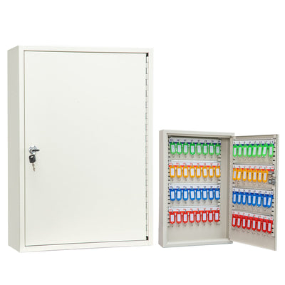 Furnishh Key Lock Box Wall Mount 64 Position Metal Locking Key Cabinet Organizer with Key Tags Key Safe Security Storage Lockbox Holder for Valets, Hotels, Car and House Keys, Key Keeper Box - White