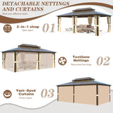 EROMMY 12' x 20' Gazebo Polycarbonate Double Roof Canopy with Aluminum Frame, Outdoor Permanent Metal Pavilion with Netting and Curtains for Garden Patio Lawns EROMMY