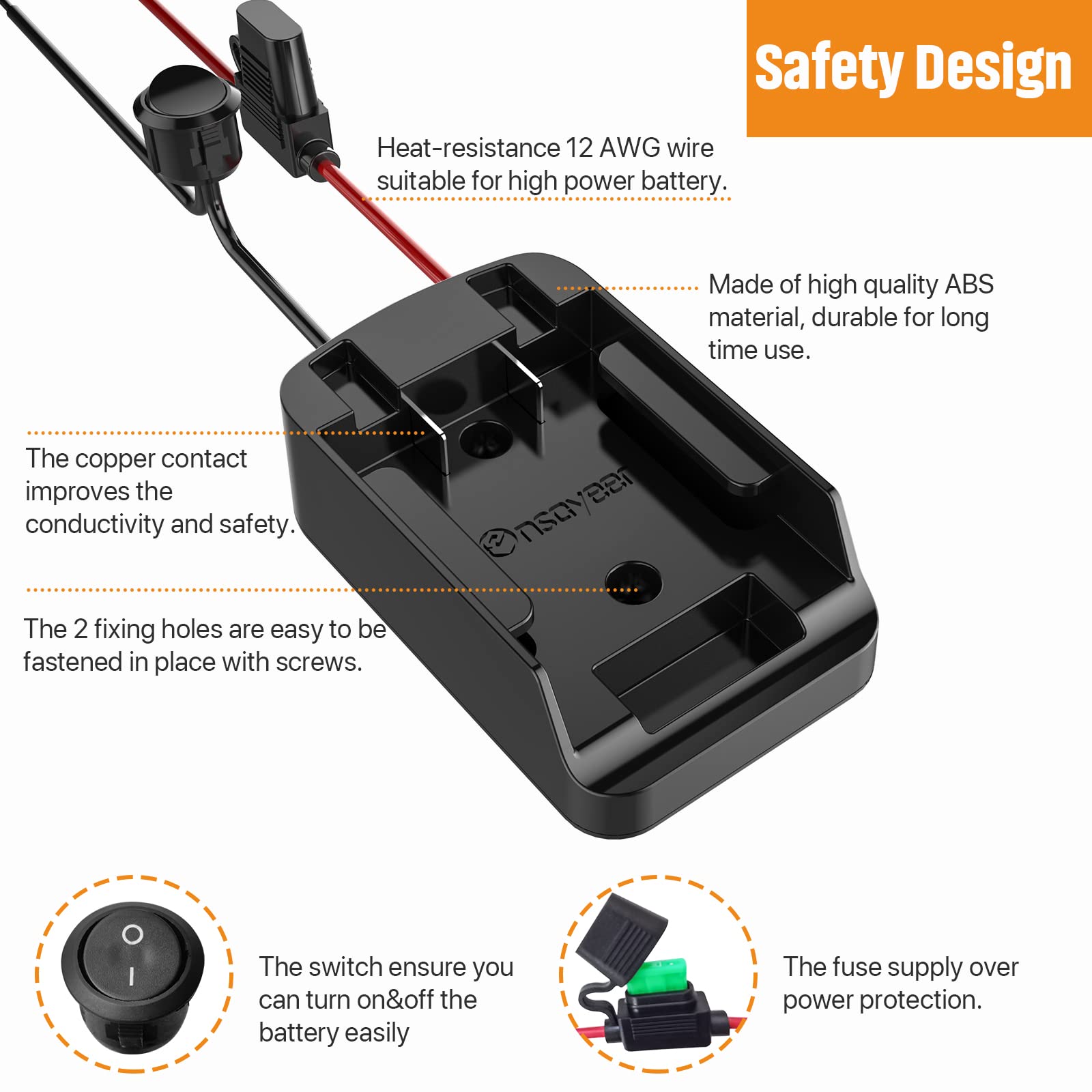 Power Wheel Adapter with Fuse&Switch,Secure Battery Adapter for Black+Decker 20V MAX Lithium Battery,with 12 Gauge Wire,Good Power Convertor for DIY Ride On Truck,Robotics,RC Toys and Work Li - WoodArtSupply