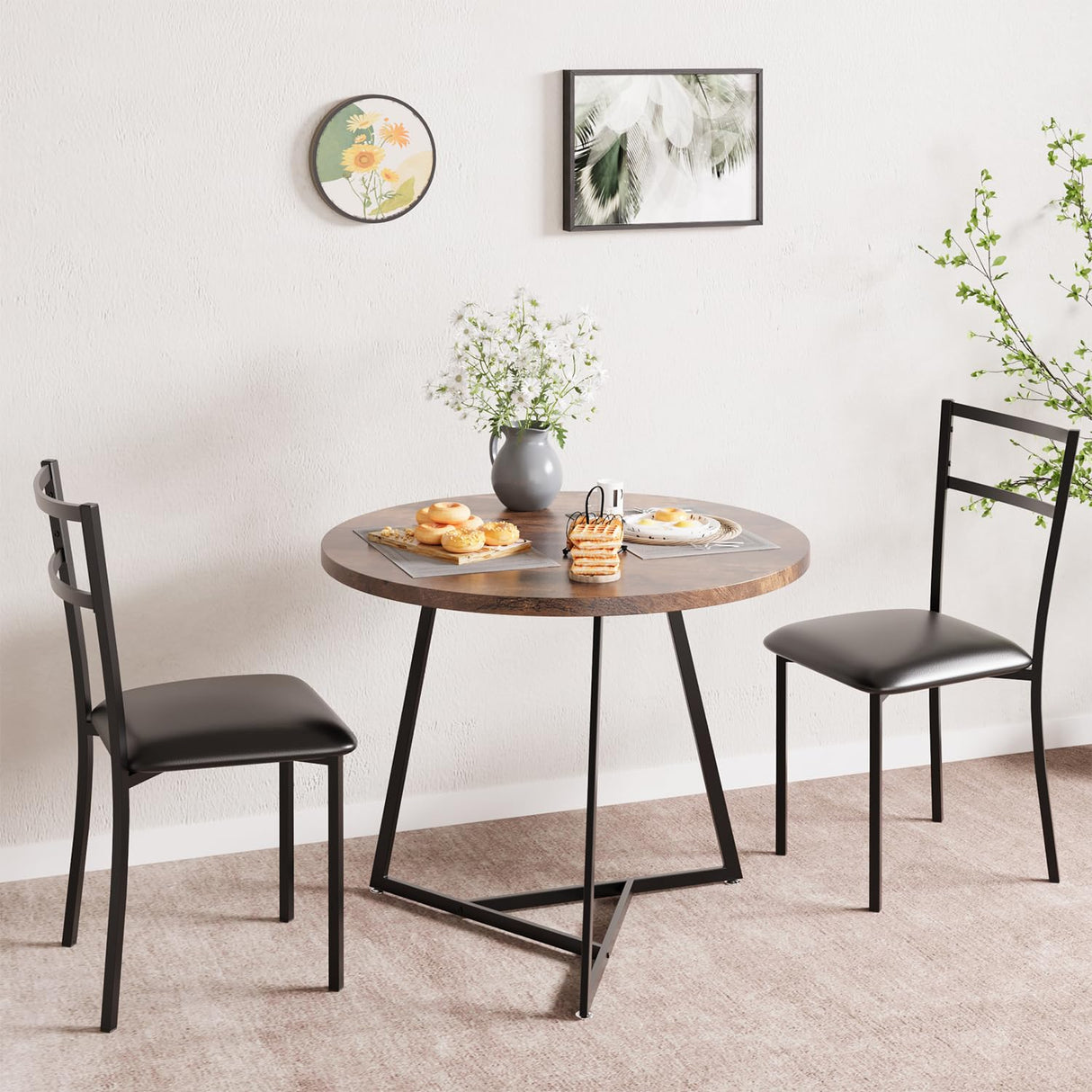 GAOMON Dining Table Set for 2, Kitchen Table and Chairs for 2 with Upholstered Chairs, 3 Piece Dining Room Table Set, Round Kitchen Table Set for GAOMON