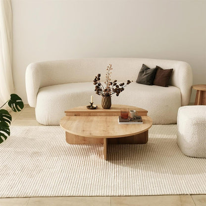 FAWdecor Modern Wooden Round Coffee Table,Chipboard Wood Center Table,Unique Nesting Coffee Tables,Mid Century Aesthetic Low Coffee Table (Oak) - WoodArtSupply