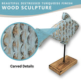 Wooden Fish Sculpture Home Decor | Surgeon Fish Statue on Base Stand | Coastal Beach House Decor Art Piece | Rustic Centerpiece Table Decor for Office, Living Room (Surgeon Fish) Farmhouse World