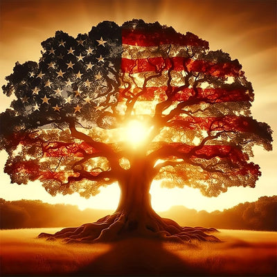 CSZPPQAF 5D Diamond Painting Kits for Adults, Tree of Life Diamond Art Kits for Adults Beginner, DIY American Flag Full Drill Round Diamond Dots Gem Art for Home Decor 13.7x13.7 Inch