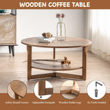 DS-HOMEPORT Wood Round Coffee Table for Living Room, 2 Tier Circle Coffee Table with Storage, Rustic Natural Coffee Table for Apartment, Easy Assembly (Espresso,35" Dx35 Wx18 H) DS-HOMEPORT