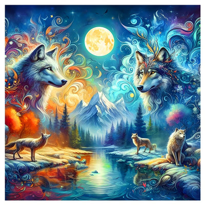 FHBUBPUP 5D Diamond Painting Kits for Adults, Wolf Diamond Art Kits for Beginners, DIY Full Drill Round Diamond Dot Gem Art, Craft Gift Suitable for Home Wall Decoration 12×12Inch