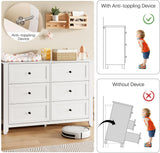 IDEALHOUSE White Dresser for Bedroom, Large 6 Drawer Dresser with Deep Drawers & Metal Knobs, Modern Wooden Double Chests of Drawers for Entryway, Hallway IDEALHOUSE