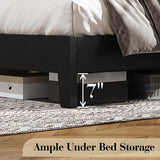 LUXOAK Queen Size Solid Wood Bed Frame with 48.4 inch Tall Headboard, Mid-Century Modern Platform Bed with Wooden Slats and Metal Frame. No Box Spring Needed, Easy Assembly, Black LUXOAK