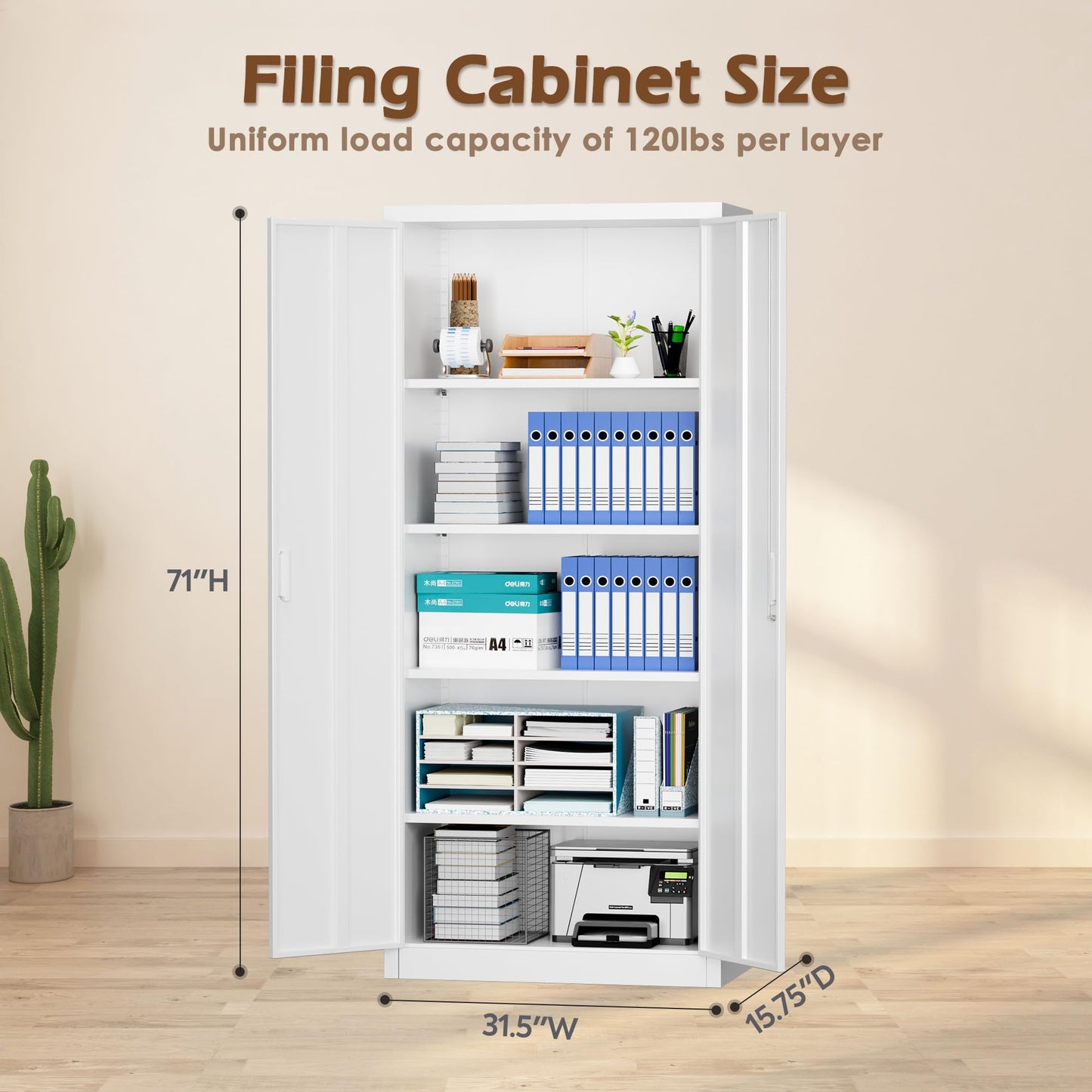 LOCENHU Metal Storage Cabinet with 2 Doors and 4 Adjustable Shelves - 71" Locking File Cabinet,Locking Tool Cabinet for Office,Home,Garage,Gym,School (White),Requires Installation - WoodArtSupply