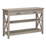 Bush Furniture Key West Console Table with Drawers and Shelves in Washed Gray Bush Business Furniture