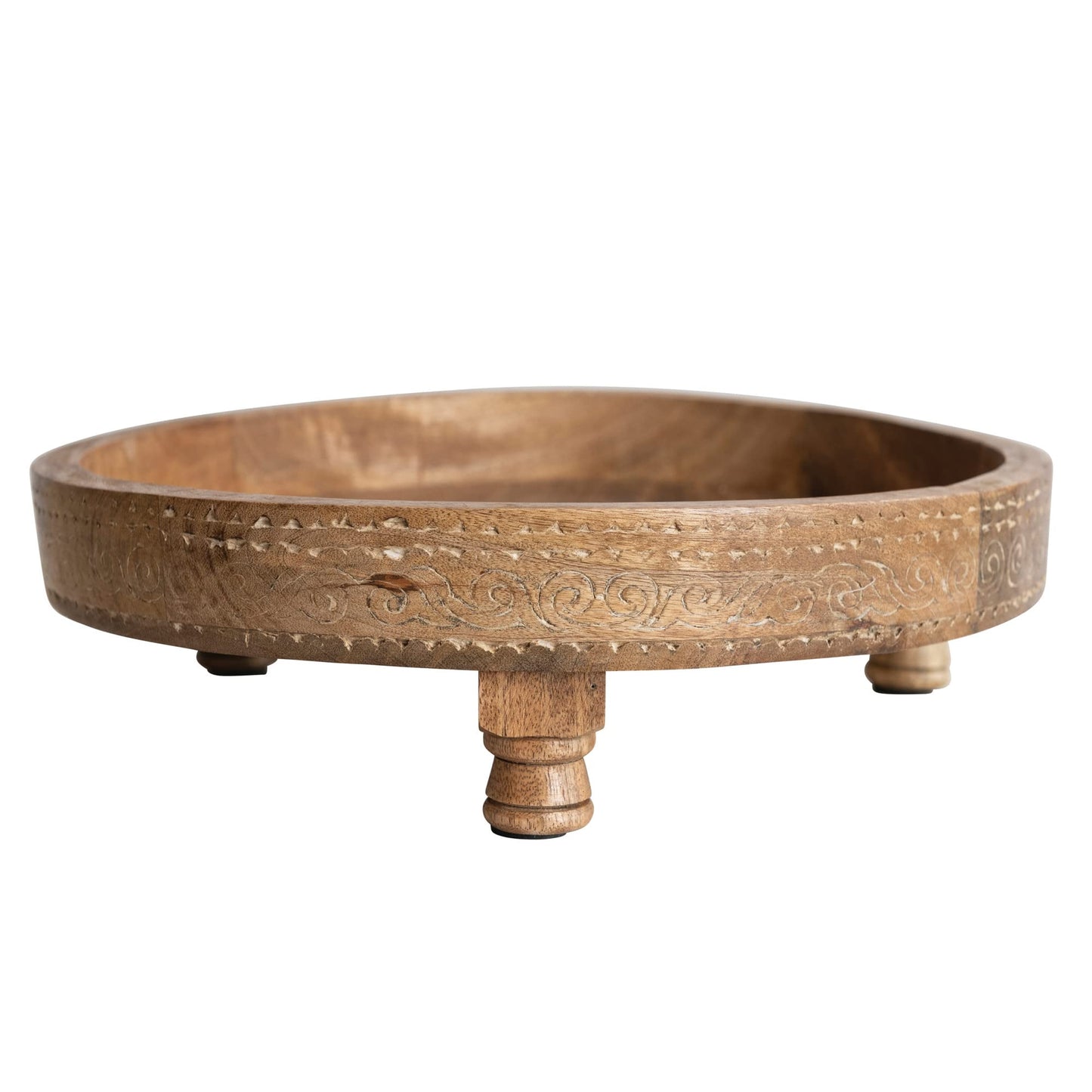 Creative Co-Op Boho Footed Wood Carved Design, Natural Decorative Tray - WoodArtSupply