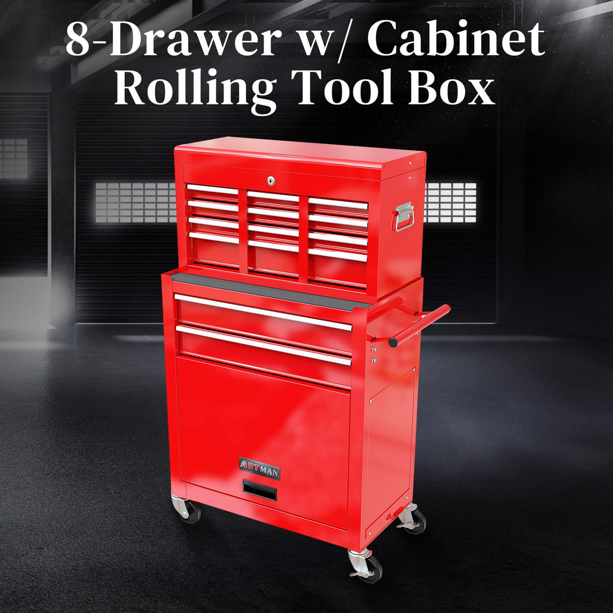 WTRAVEL High Capacity Rolling Tool Chest with 8-Drawer Tool Box on Wheels Multifunctional Tool Cart Mechanic Tool Storage Cabinet for Garage, Warehouse, Workshop, Repair Shop (Red) WTRAVEL