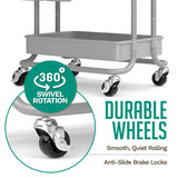 3 Tier Rolling Cart, with Table Top, Rolling Storage Cart with Handles and Locking Wheels, Utility Cart with 2 Small Baskets and 4 Hooks for Bathroom. Office, Balcony, Living Room (Grey) Koolerthings Expansion Wellness