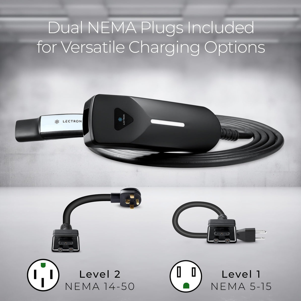 Lectron Level 1/2 (12A & 40A) Tesla NACS Portable EV Charger - Dual-Level Electric Vehicle Charging Station with NEMA 14-50/5-15 Plug - Compatible with All NACS Electric Vehicles Lectron