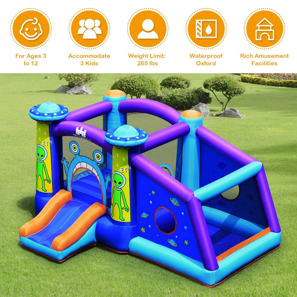 BOUNTECH Inflatable Bounce House, Alien Bouncy House for Kids Indoor Outdoor Party Fun with Large Jumping Area, Toddler Bounce House with 480w Blower Included for Backyard Birthday Gift, Christmas BOUNTECH