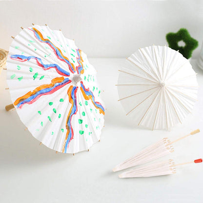 White Color Paper Decorative Umbrella Hand Painted Oiled Paper Umbrella Art Decor Vintage Parasol Vintage Umbrella with Bamboo Wooden Handle Handle for Dance Perform Prop Cosplay(60cm)