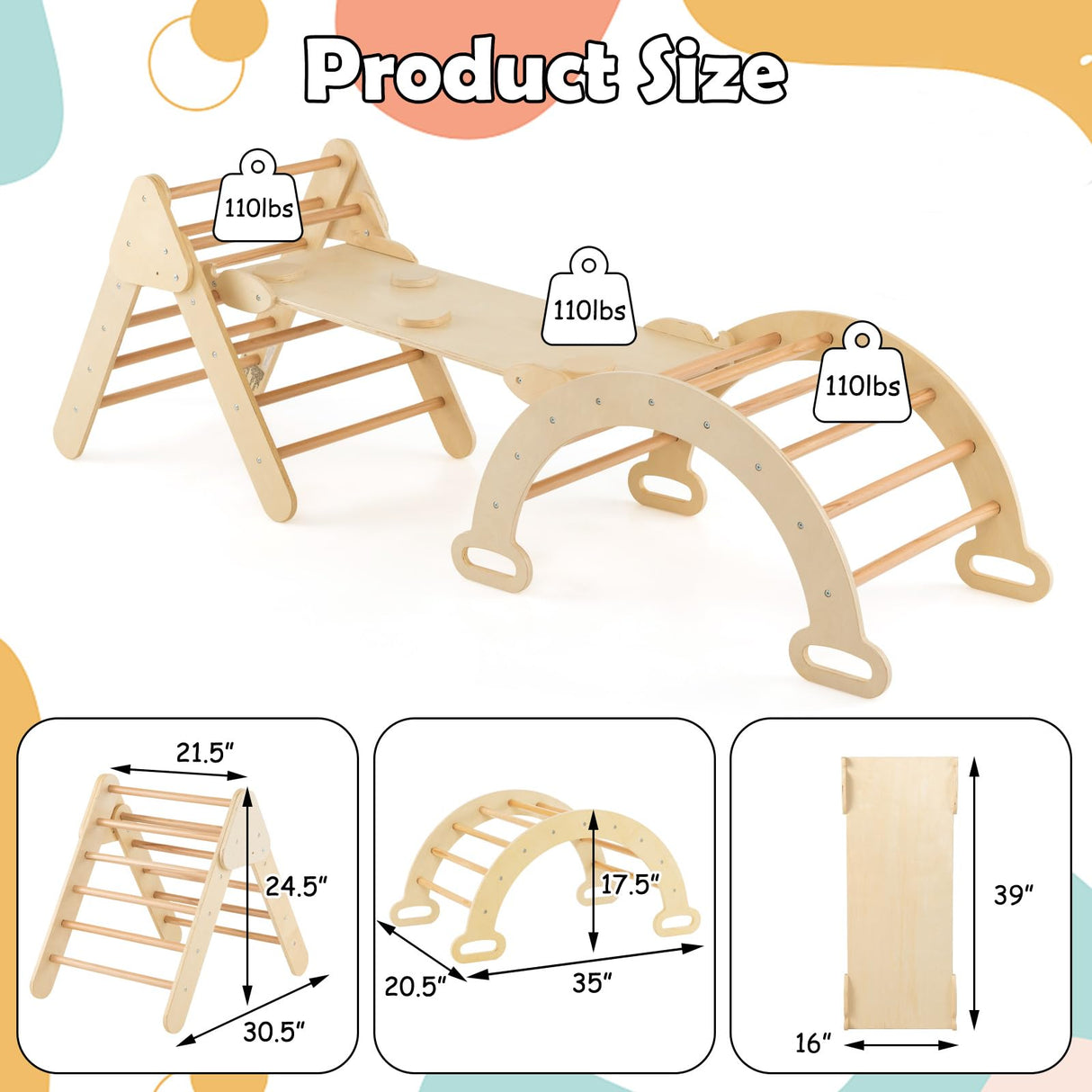 OLAKIDS Climbing Toys for Toddlers, 5 in 1 Kids Wooden Montessori Triangle Set Climber Toy with Ramp Ladder Arch Slide for Playground, Indoor Climb Activity Jungle Gym Play Structure for Boys Girls Olakids