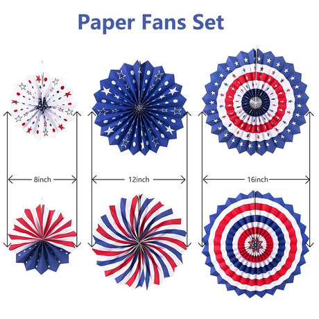 4th of July Patriotic Decorations Outdoor, Memorial Day Decorations, Fourth of July Decorations for Home, Hanging Paper Fans for Independence Flag Day Party Decor LRCXL