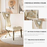 Anewsun 9 Piece Dining Table Set, Brushed Bronze Dining Room Table Set with 78 inch White Stone Table and 8 White Chenille Dining Chairs Anewsun