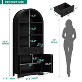 YITAHOME Arched Bookshelf, 71" Tall Bookcase with Drawers Arched Bookcase with Storage, Bookshelf Display Storage Rack with Adjustable Shelves for Living Room, Office, Black YITAHOME